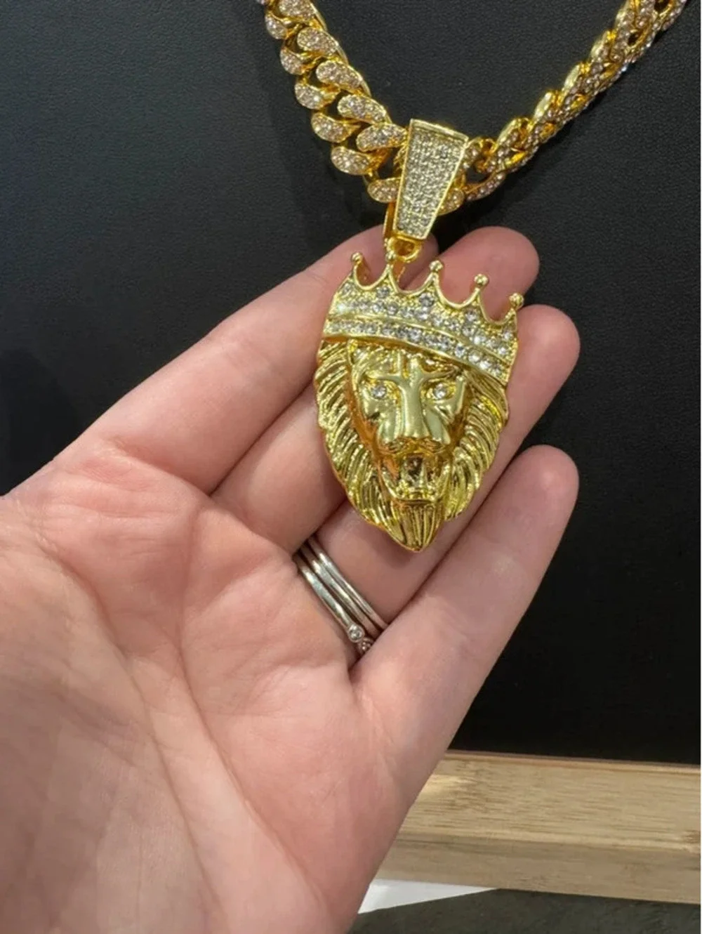 Iced out Cuban chain with lion head pendant 24” chain